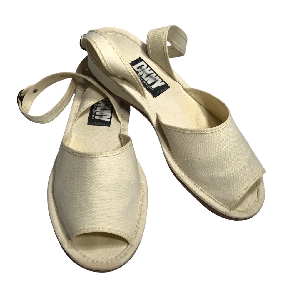 DKNY Canvas Natural Open Toe Flats